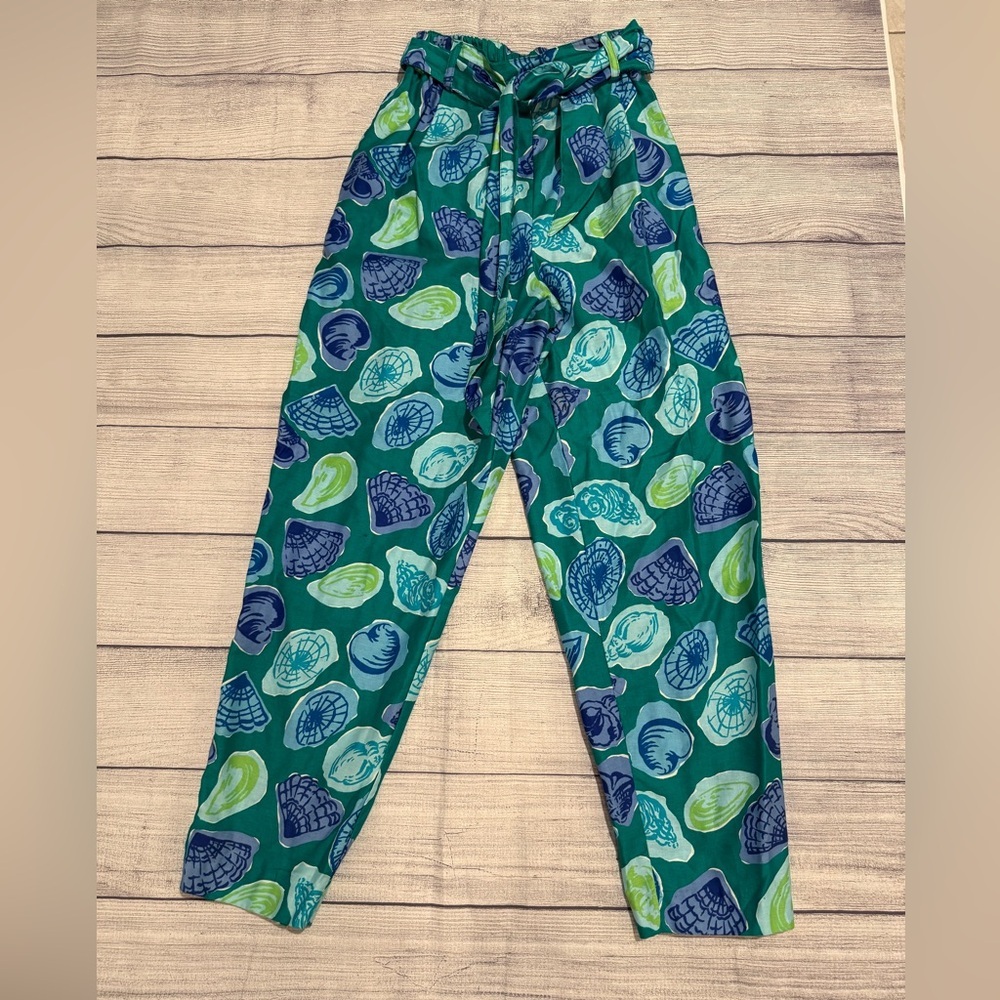 Talbots Petite Collection Shell Print green Pants… - image 2